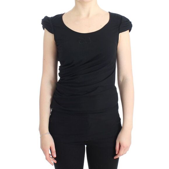 Cavalli Jersey Top Scoop Neck Short Sleeve Women Black Tops & T-Shirts